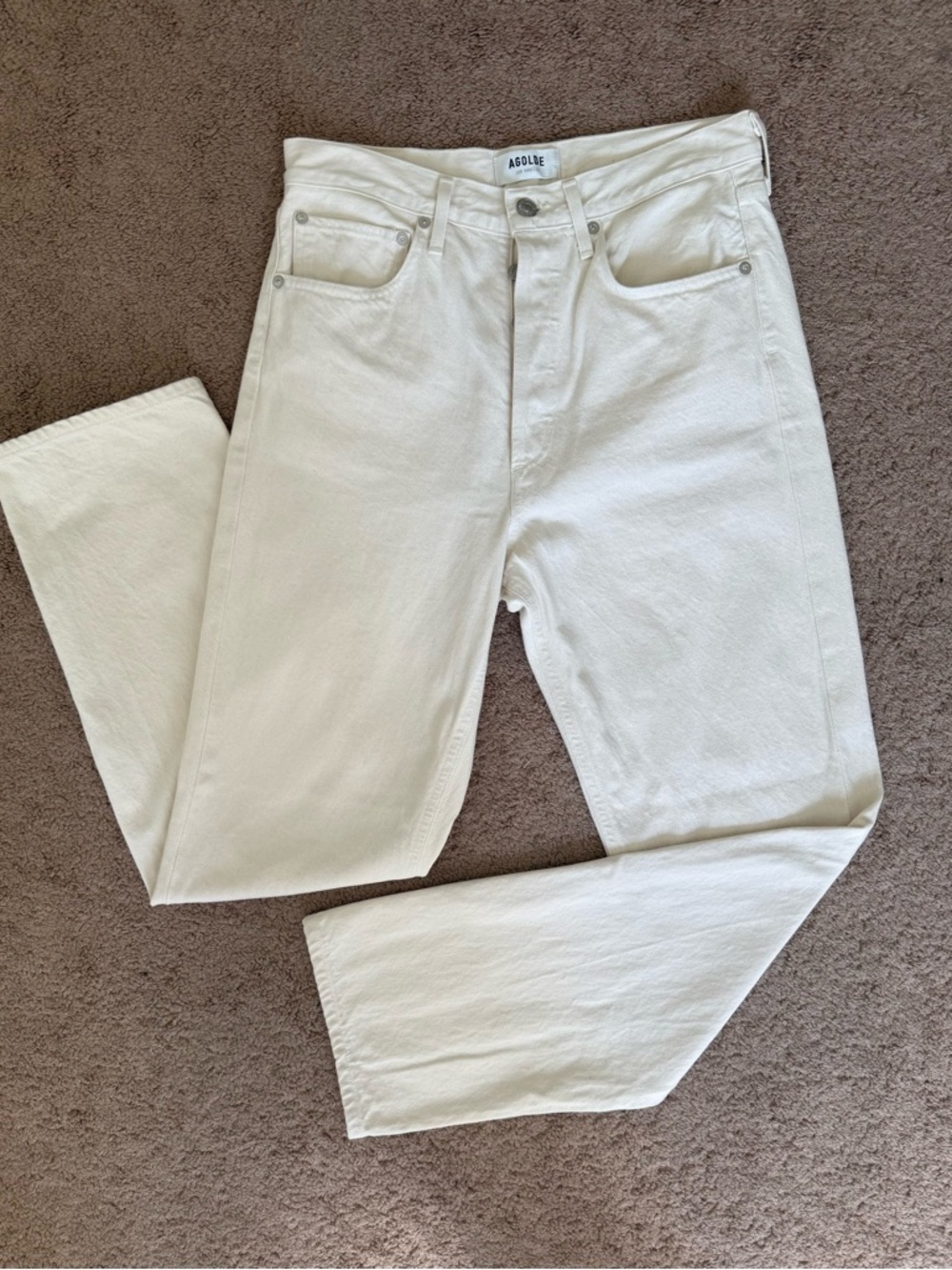 Agolde 90’s Off-White High-Rise Button-Fly Jeans 100% Cotton